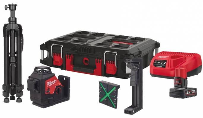 Nivela laser M12 verde 360° cu 3 planuri - Milwaukee M12 3PLSKIT-401P
