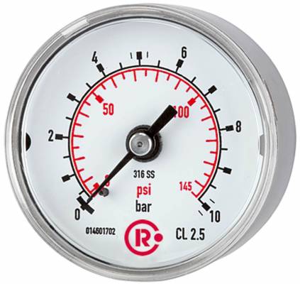 Manometru din otel CrNi, scala dubla 0-1,6 bar/ 0-23 psi, G 1/4 axial, Ø50 mm