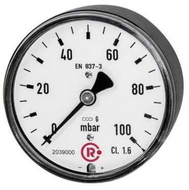 Manometru capsulat, carcasa otel negru, 0 - 250 mbar, Ø 63 mm, G 1/4&QUOT;, axial