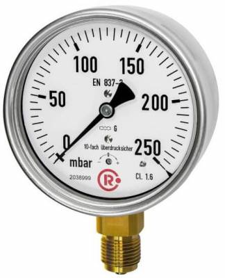 Manometru capsulat, atac radial, carcasa din CrNi, 0 - 100 mbar, Ø 100 mm, G 1/2&QUOT;
