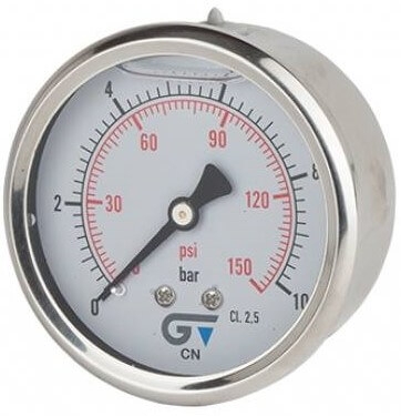 Manometru cu glicerina, inox / alama, 0 - 100 bar/ 0 - 1500 psi, axial G 1/4&QUOT;, Ø63