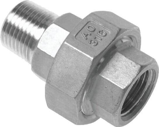 Niplu detasabil cu filet interior/exterior, etansare conica, din inox AISI 316