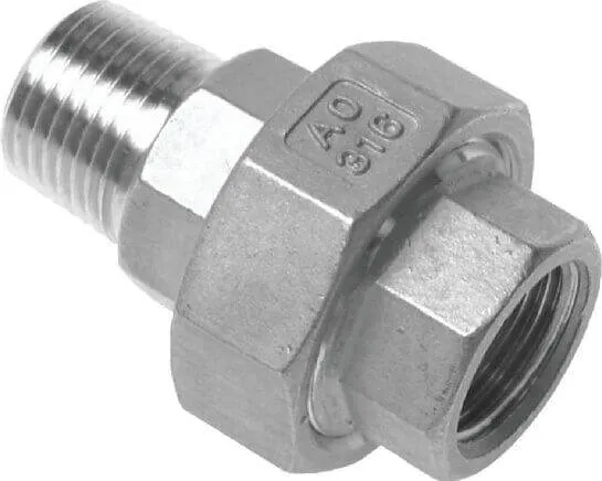 Niplu detasabil cu filet interior/exterior, etansare conica, din inox AISI 316