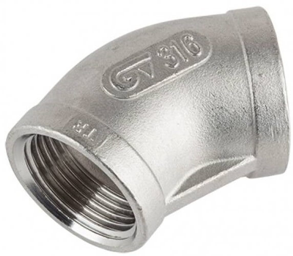 Cot 45° cu filete interioare, din diferite tipuri de inox