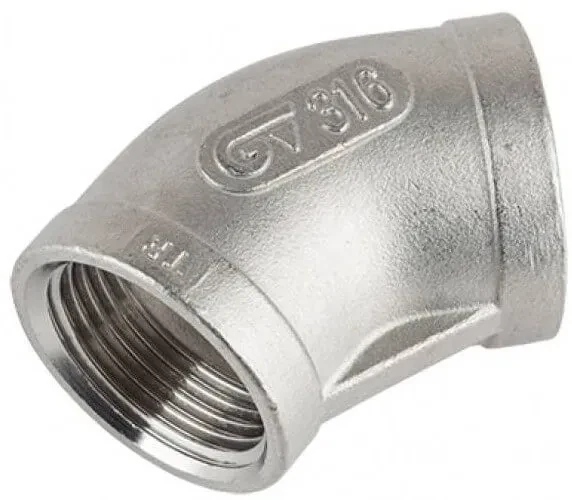 Cot 45° cu filete interioare, din diferite tipuri de inox