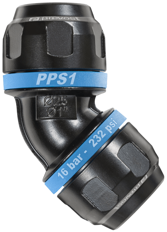 Cupla push-on 45° ,egala, pentru teava
