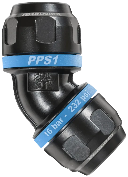 Cupla push-on 45° ,egala, pentru teava