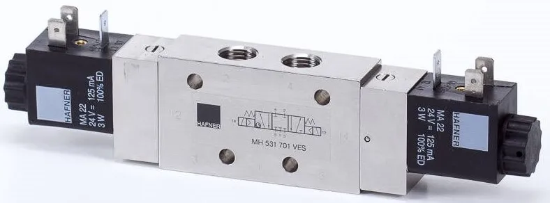 Distribuitor 5/3 electric, centru exhaustat - INOX