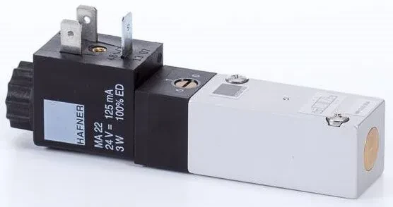 Distribuitor 5/2 electric, monostabil, montaj pe placa, tip MH, porturi placa