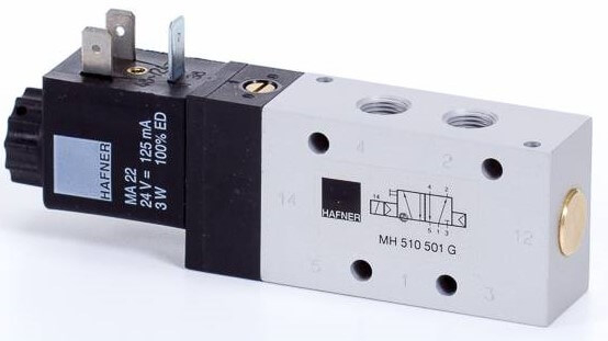 Distribuitor 5/2 electric, monostabil, montaj in linie - placa