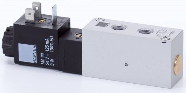 Distribuitor 5/2 electric, monostabil, montaj pe placa, tip MH, porturi distribuitor