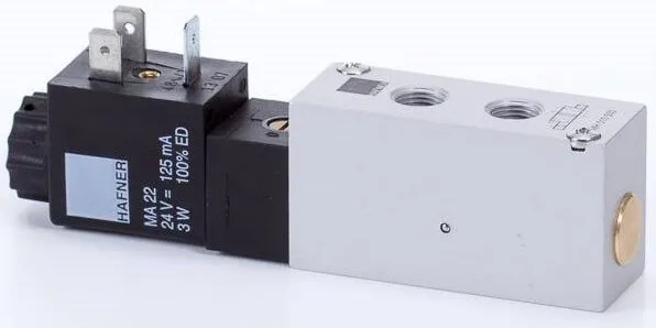 Distribuitor 5/2 electric, monostabil, montaj pe placa, tip MH, porturi distribuitor