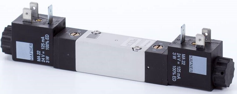 Distribuitor 5/2 electric, bistabil, montaj placa, tip MH, porturi placa