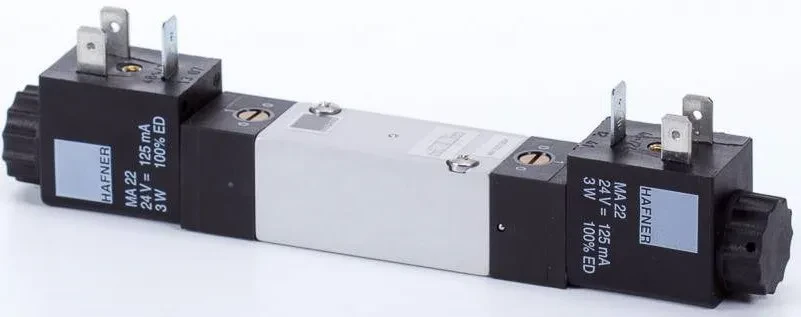 Distribuitor 5/2 electric, bistabil, montaj placa, tip MH, porturi placa