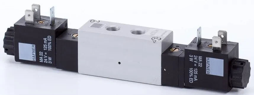 Distribuitor 5/2 electric, bistabil, montaj placa, tip MH, porturi distribuitor