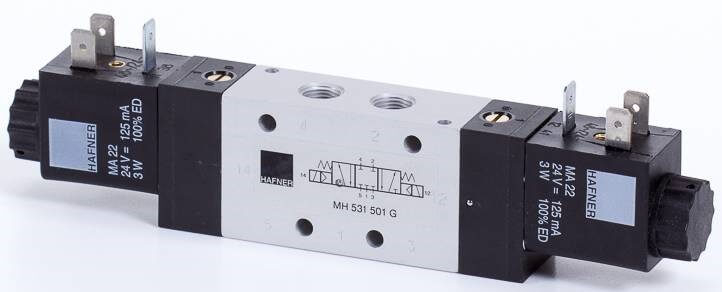 Distribuitor 5/3 electric, centru presurizat, montaj in linie - pe placa