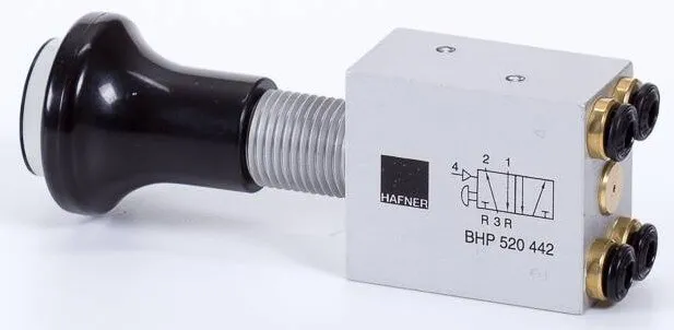 Distribuitor 5/2 cu buton, bistabil si resetare pneumatica