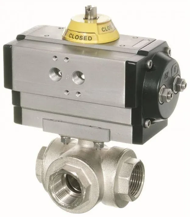 Robinet 3/2 actionat pneumatic, tip T, simpla actiune - alama