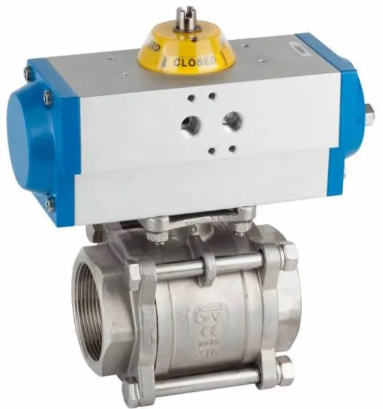 Robinet cu bila, 3 piese, conex. sudabile, act. pneumatic