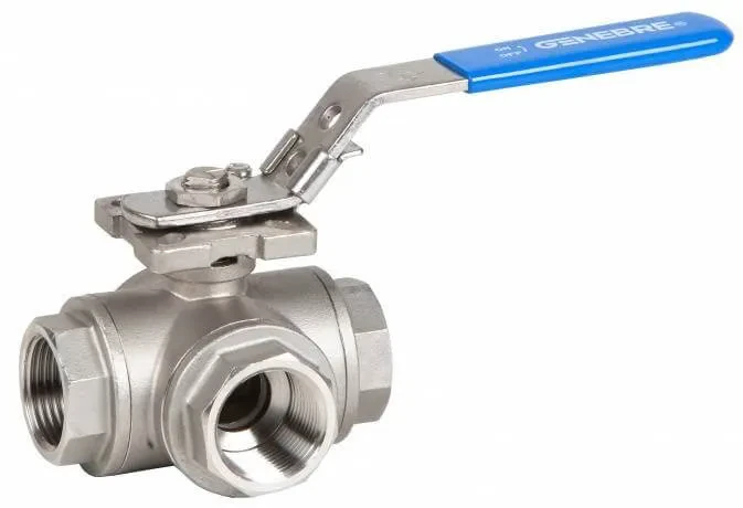 Robineti din inox cu bila, 3 cai, filete interioare, maneta blocabila, PN 63
