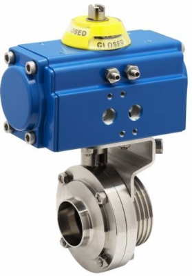 Robinet sanitar cu bila, 3 piese, act. pneumatic dubla act., f. ext./conex. sudabila 1 1/4&QUOT;, PN 10