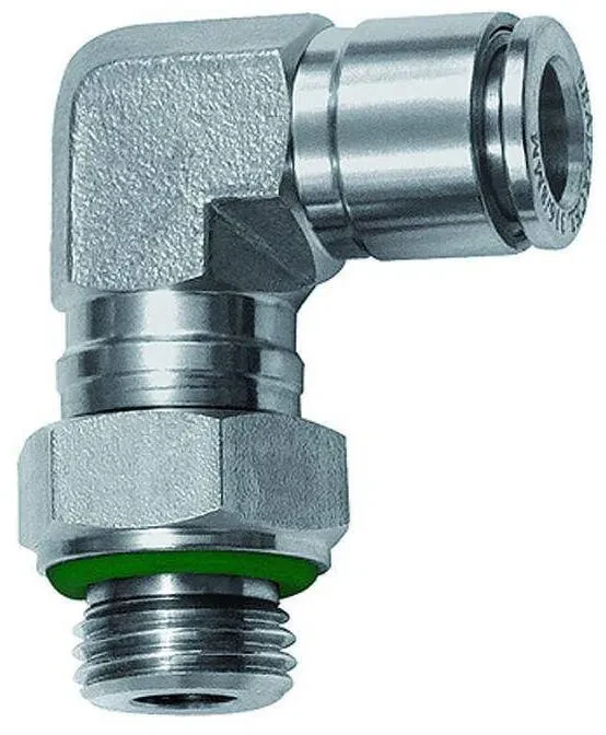 Cupla L push-in, rotativa, filet cilindric exterior cu O-ring, seria Inox