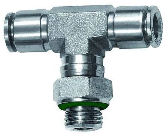 Cupla T push-in, rotativa, filet cilindric exterior cu O-ring, seria Inox