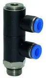 Ramificator L push-in cu 2 iesiri, cap hexagonal, filet cilindric exterior si O-ring, seria standard
