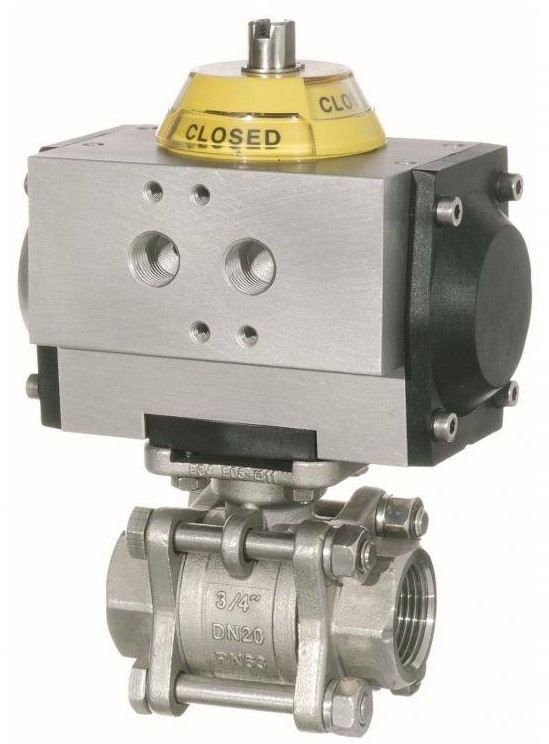 Robinet 2/2 cu bila, actuator pneumatic simpla actiune