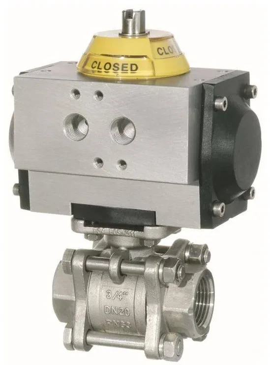 Robinet 2/2 cu bila, actuator pneumatic dubla actiune