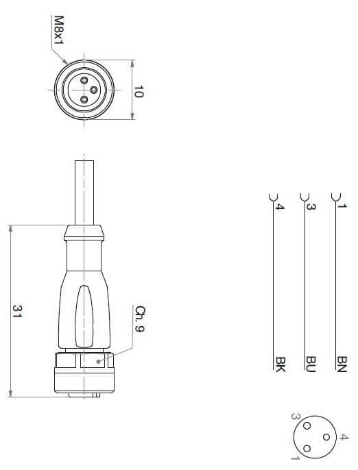 Cablu extensie (conector M8)