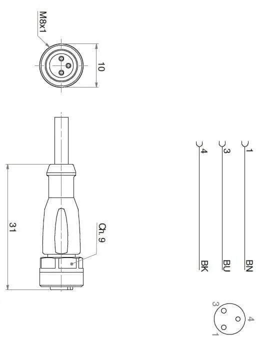 Cablu extensie (conector M8)