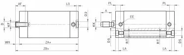 Cilindru compact dubla actiune magnetic, tija filet interior, ISO 21287
