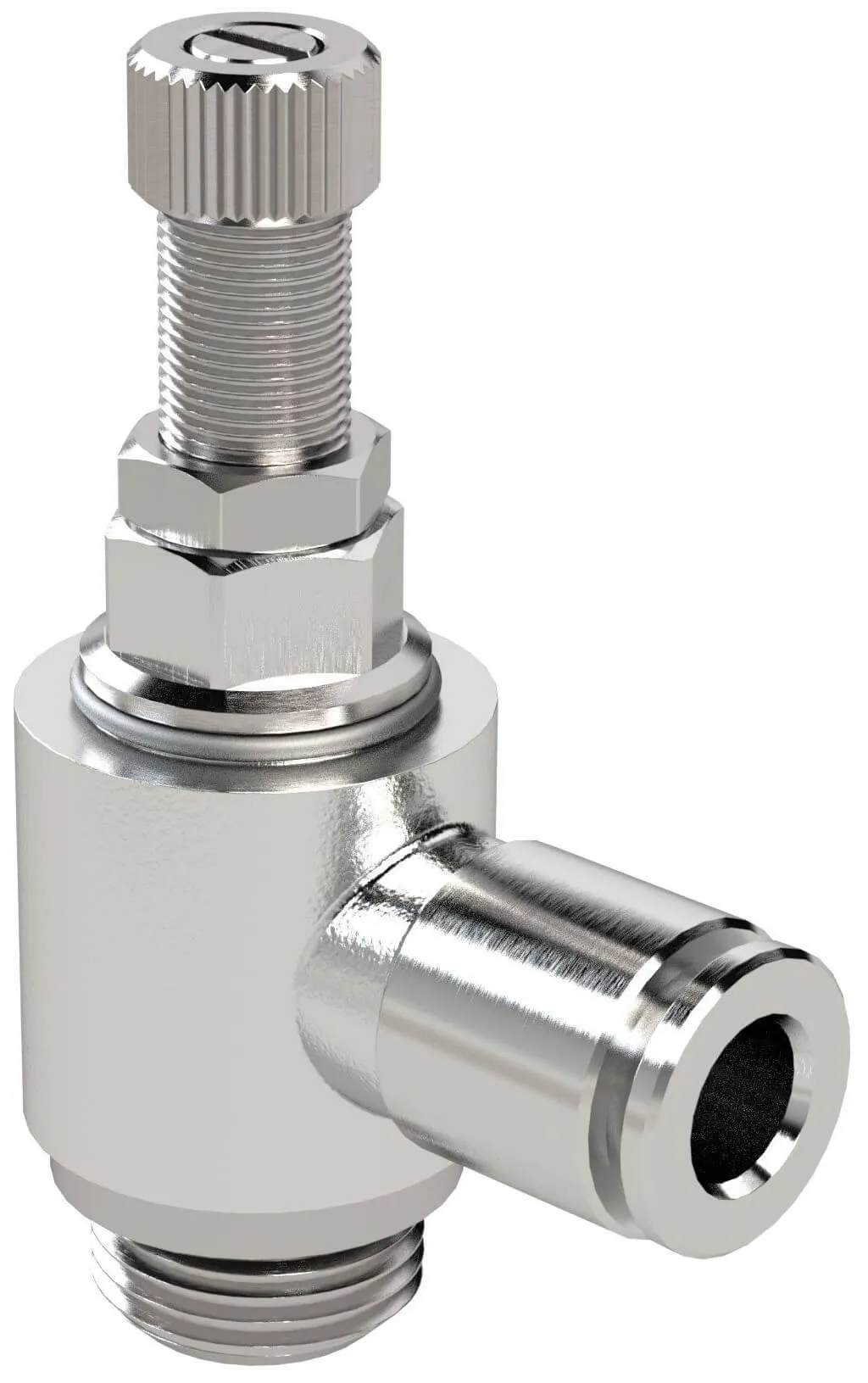 Drosel metalic bidirectional cu filet exterior cilindric si cupla push-in