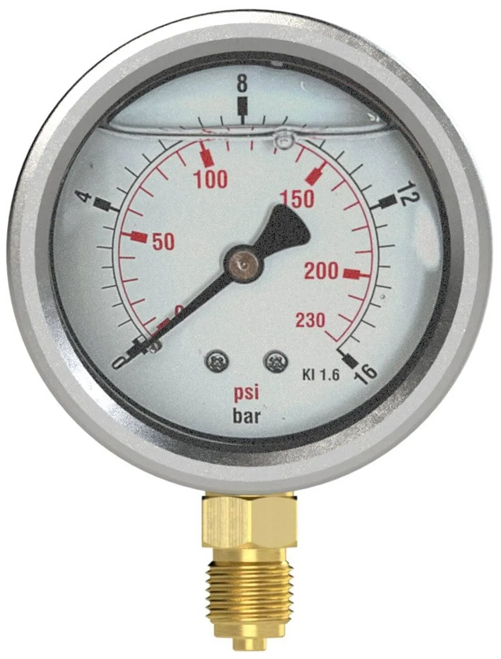 Manometru cu glicerina, inox / alama, bar/psi, atac radial BSP / NPT, Ø 63, 100