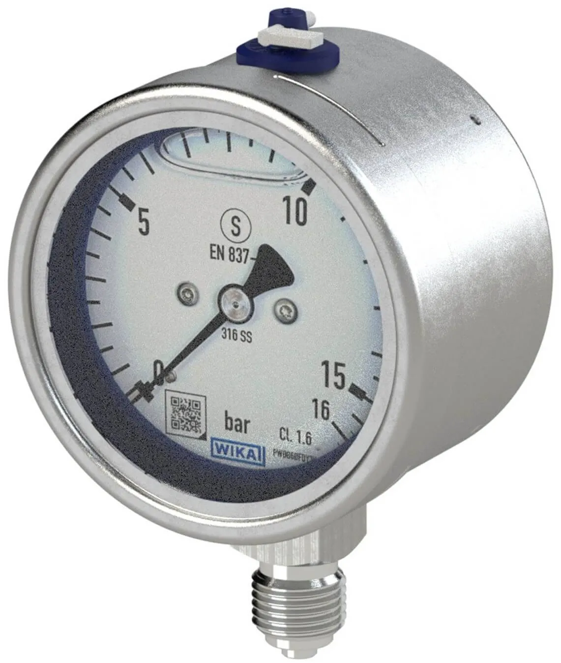Manometru Inox - cu glicerina, atac radial - versiunea de siguranta cu perete deflector solid