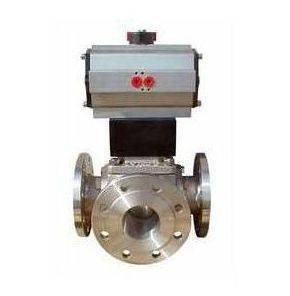 Robinet 3/2 actionat pneumatic, tip L, dubla actiune, cu flansa - INOX