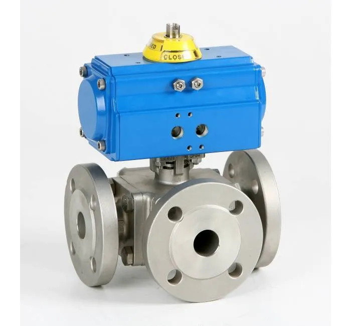Robinet cu bila, 3 cai, tip L, flanse PN16/40, act. pneumatic