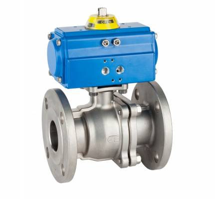 Robinet din inox cu bila, 2 piese, flanse ANSI 150, actuator pneumatic dubla actiune, 1 1/4&QUOT;