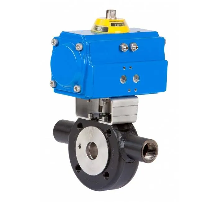 Robinet cu bila si camera incalzire, tip wafer, flanse PN16, act. pneumatic