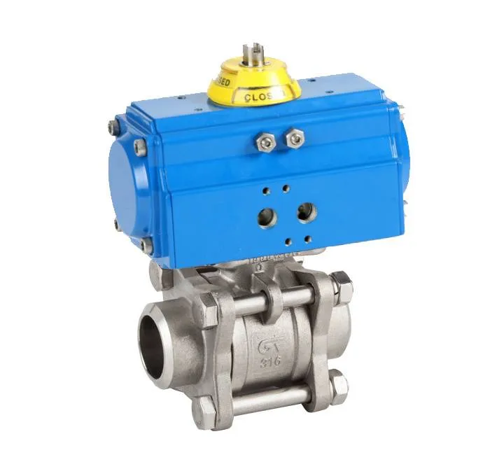 Robinet cu bila, 3 piese, conex. sudabile, act. pneumatic