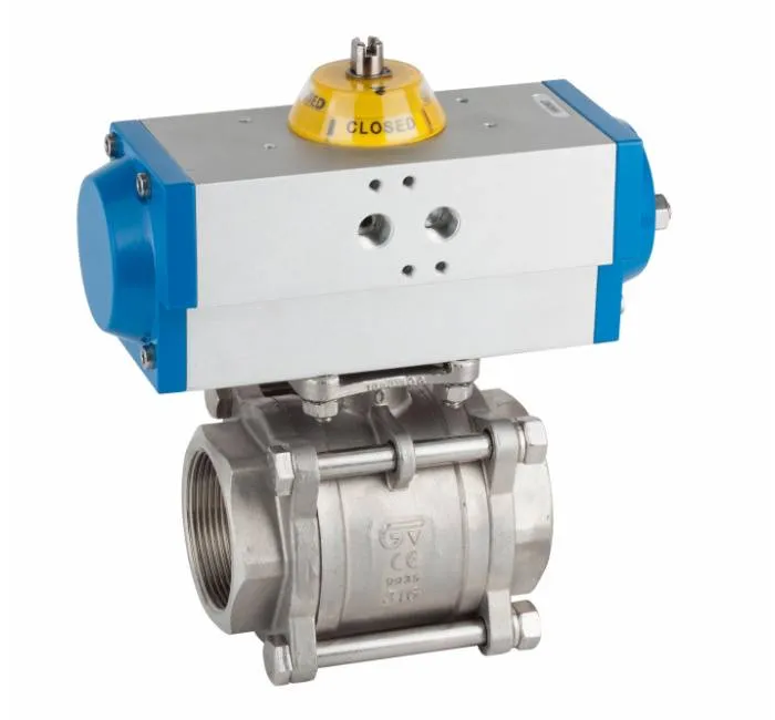 Robinet cu bila, 3 piese, filete int., act. pneumatic