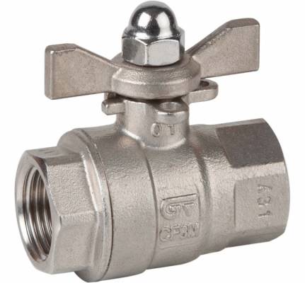 Robinet din inox cu bila, 2 piese, orificiu complet, f. int. Rp 3/4&QUOT;, maneta fluture, PN 63