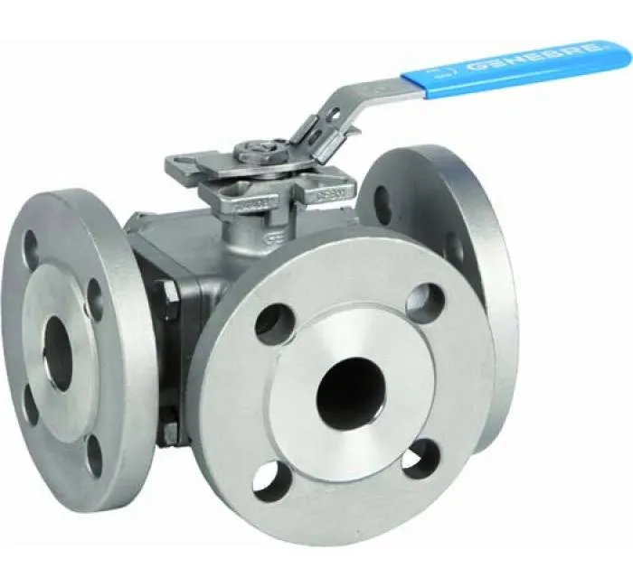 Robineti din inox cu bila, 3 cai, orificiu complet, flanse PN 40/16