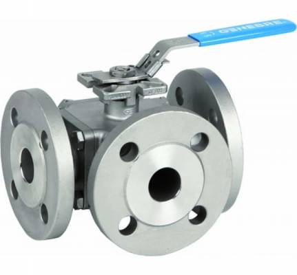 Robinet din inox cu bila, 3 cai , tip T, orificiu complet, flanse PN 16, 2 1/2&QUOT;