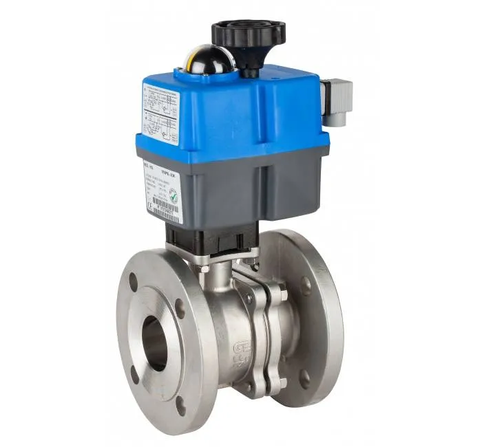 Robinet din inox cu bila, 2 piese, flanse, actuator electric