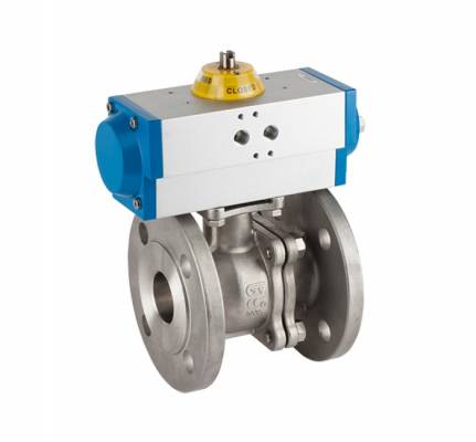 Robinet din inox cu bila, 2 piese, flanse PN 40, 1/2&QUOT;, actuator pneumatic dubla actiune