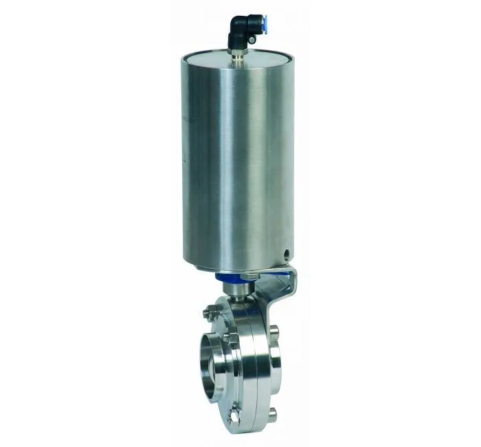 Robinet fluture cu actuator pneumatic si conex. sudabile