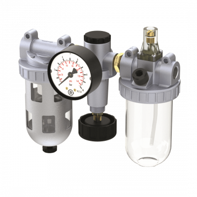 Grup preparare, 3 piese, seria Heavy Duty, G 3/8, 0,5-10 bar, max 16 bar, 1400 l/min, 5μm