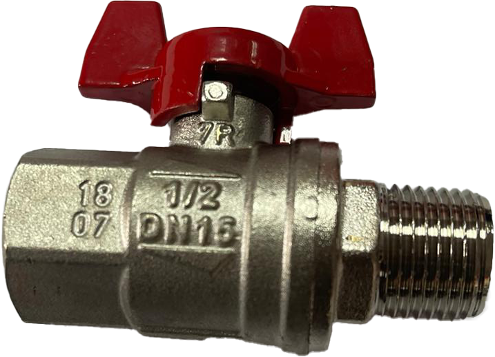 Robinet cu bila pentru conditii grele de lucru, filet int. - ext. si maneta fluture rosie, PN 65